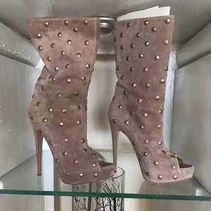 Brian Atwood (AUTHENTIC) studded peep toe bootie.